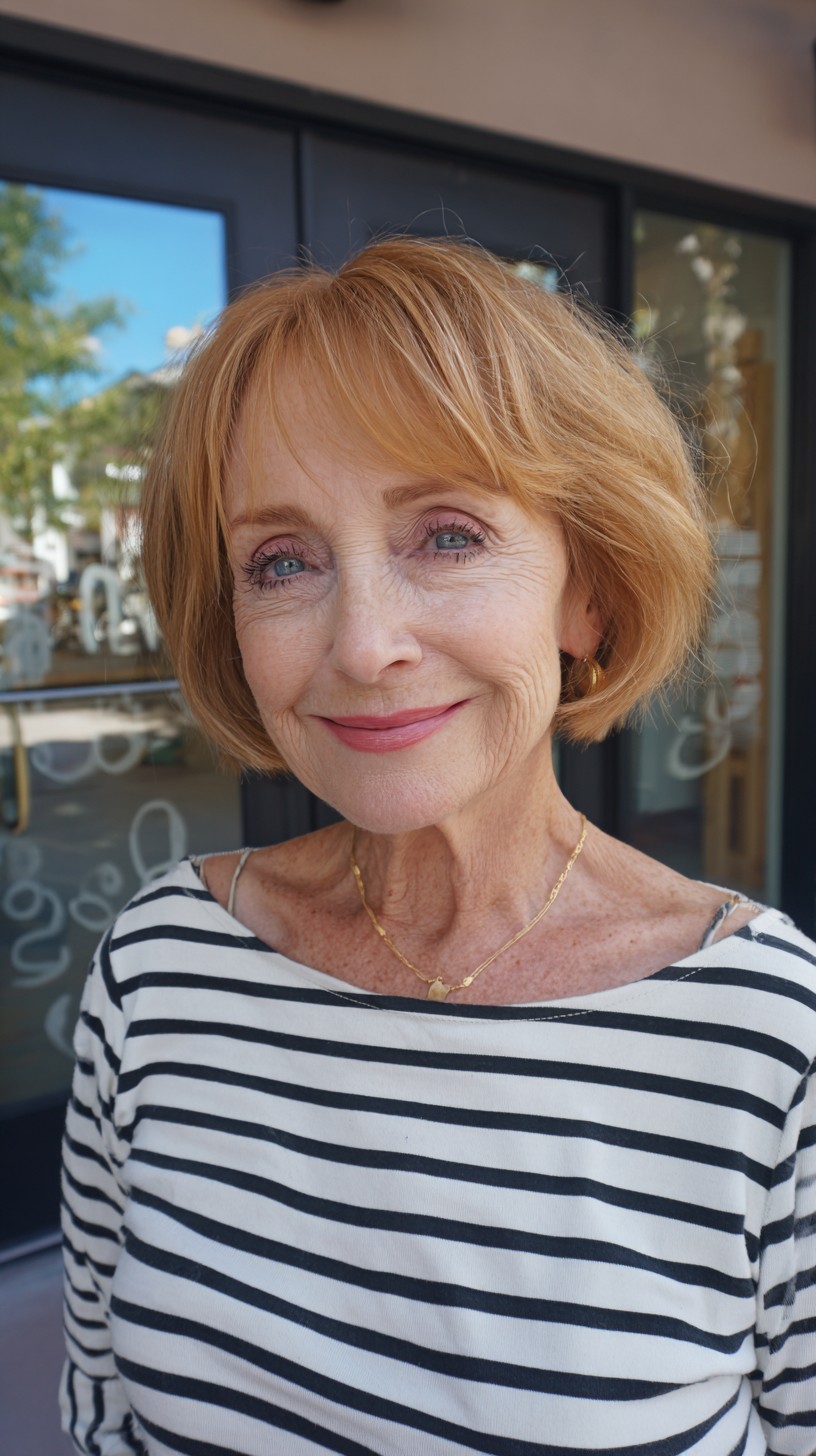 Short Rounded Chin-Length Bob with Feathered Short Fringe