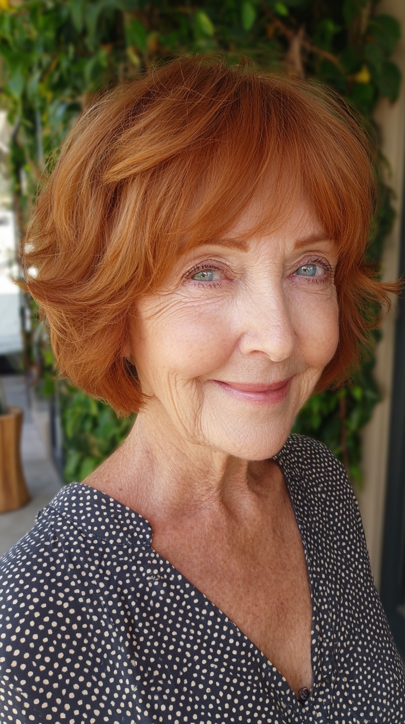 Soft Copper Layered Bob with Wispy Brow-Grazing Fringe