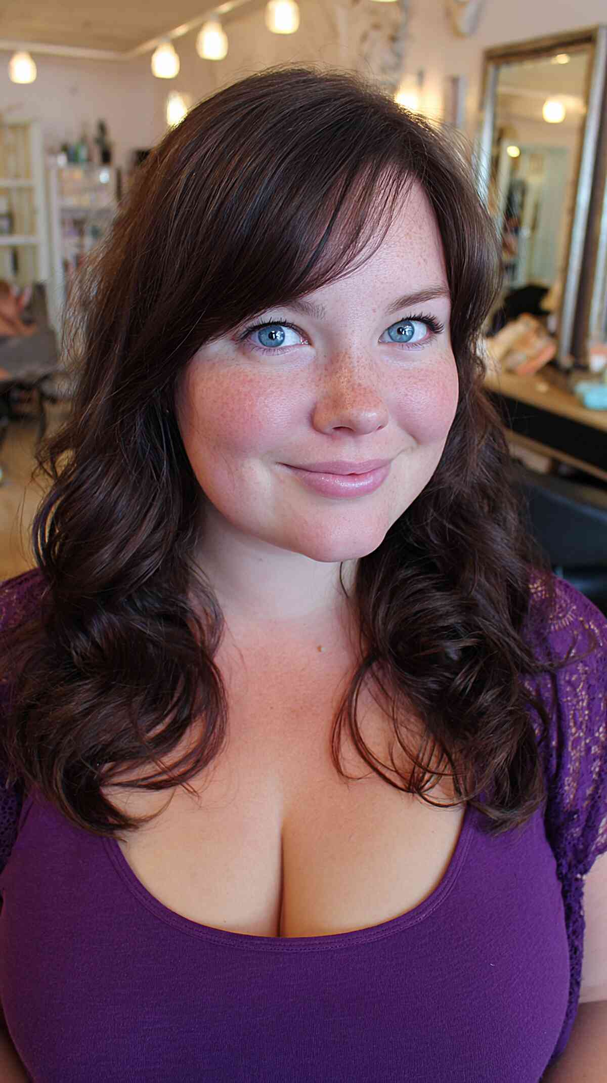 Soft Curly Hair with Side Bangs