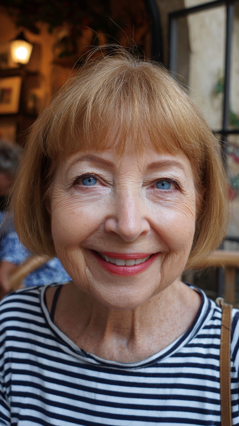 Strawberry-Blonde Jaw-Length Bob with Wispy Brow-Skimming Micro-Bangs