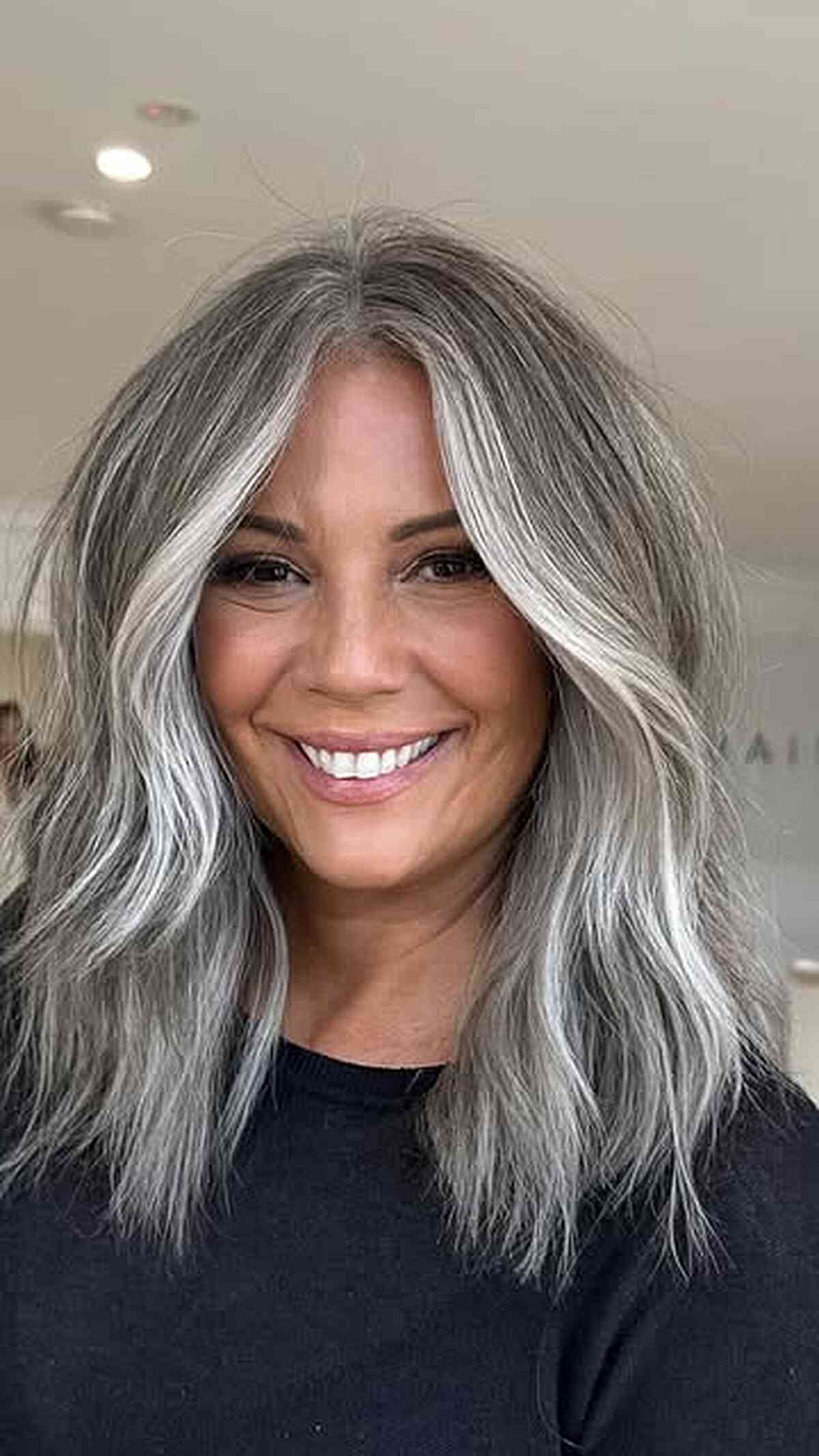 Stylish Medium Length Gray Waves