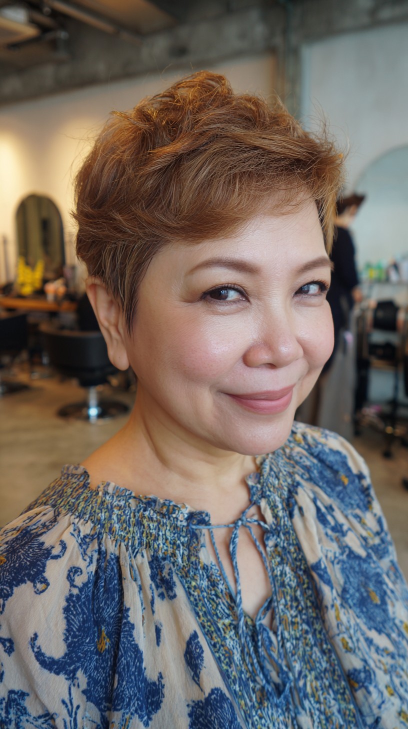 Textured Warm Copper Feathered Pixie with Tapered Nape