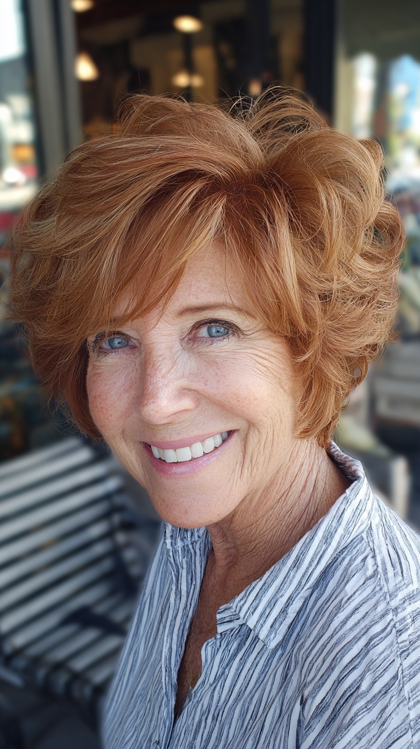 Voluminous Copper Feathered Short Cut with Lifted Crown