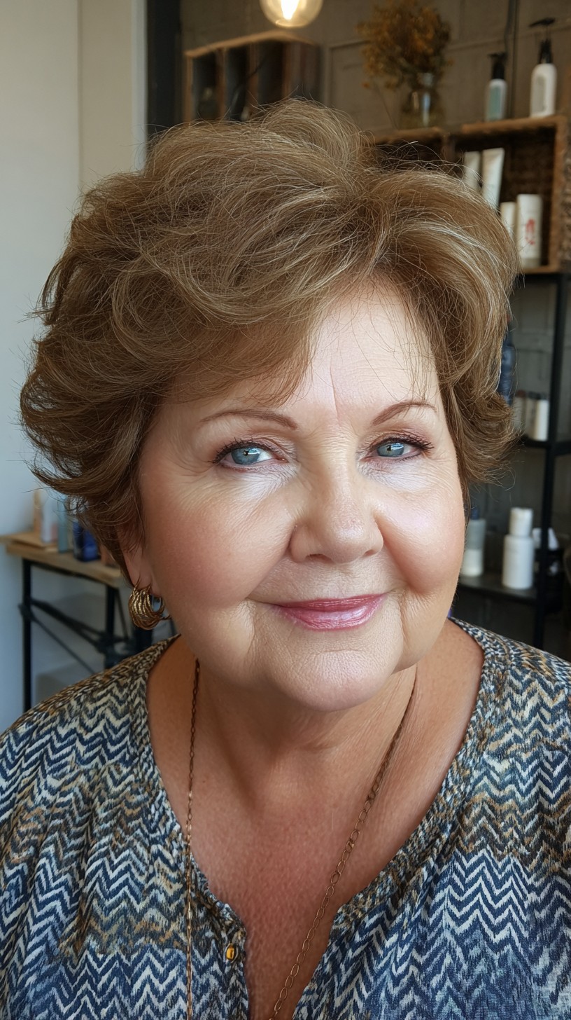 Warm Chestnut Layered Pixie with Lifted Crown