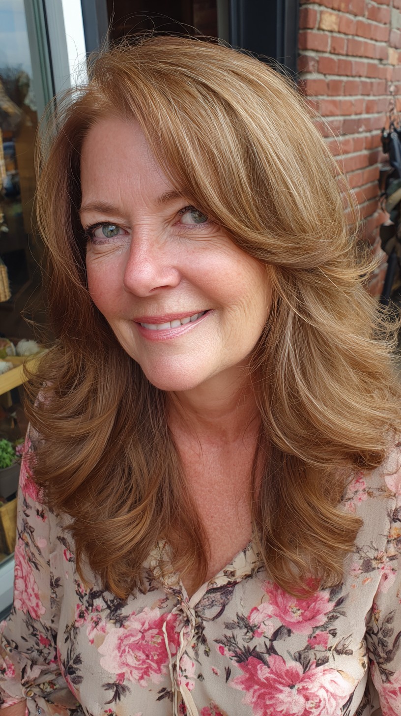 Warm Chestnut Long Feathered Layers with Face-Framing Lift