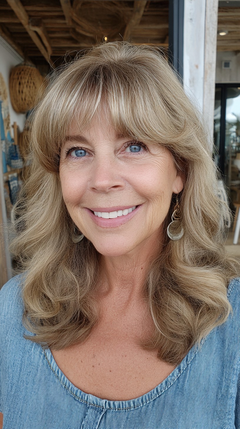 Brushed-Back Shoulder-Length Cut with Wispy Curtain Fringe and Subtle Root Depth
