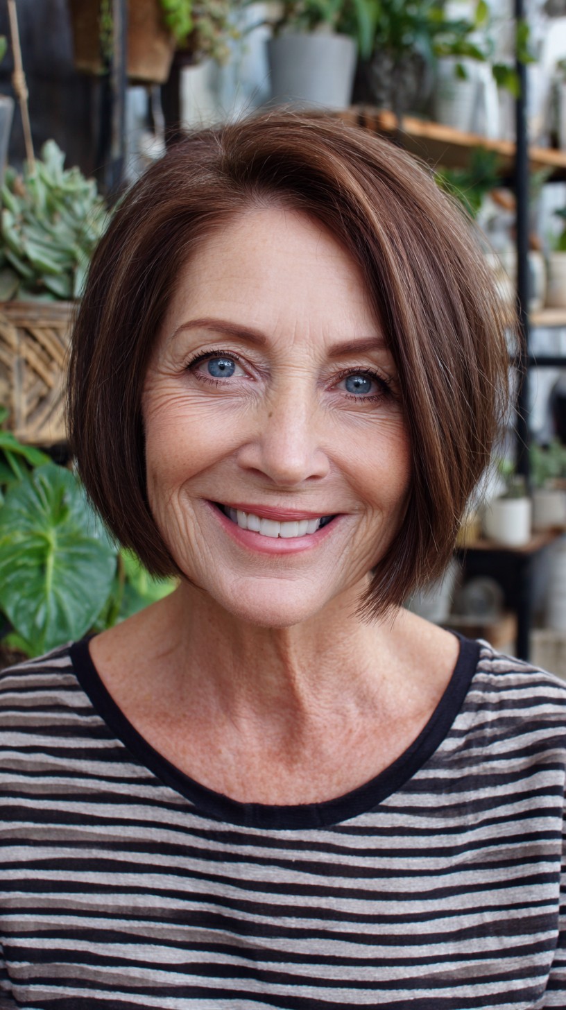 Chin-Length Chocolate Side-Part Bob with Subtle Stacking
