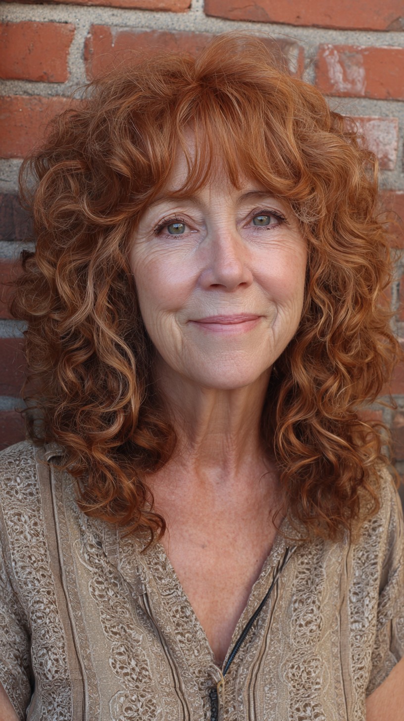 Copper Curly Lob with Feathered Center Fringe
