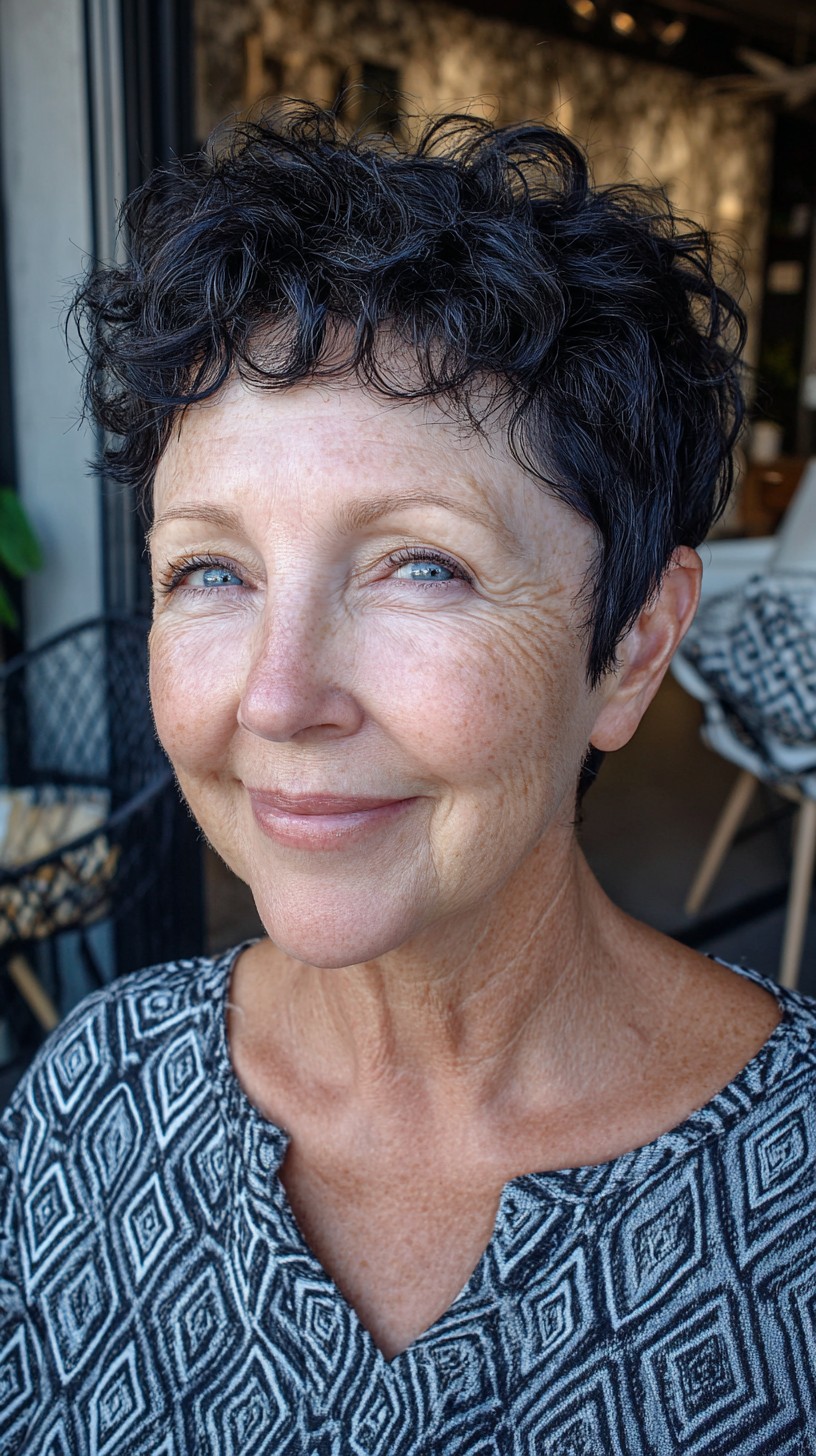Curly Micro-Pixie with Tapered Nape and Wispy Curled Fringe