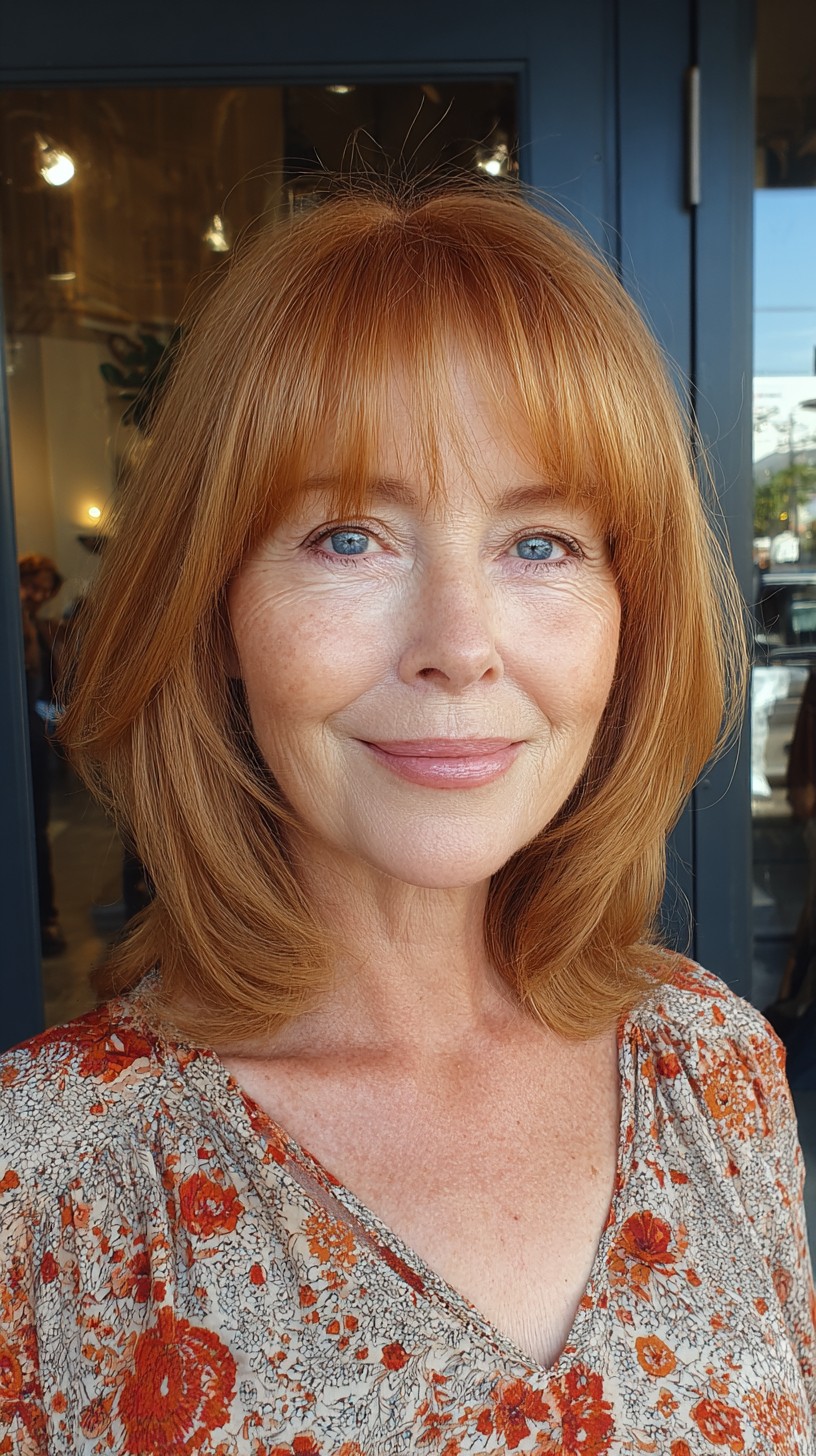 Ginger Feathered Shoulder-Length Cut with Wispy Curtain Fringe