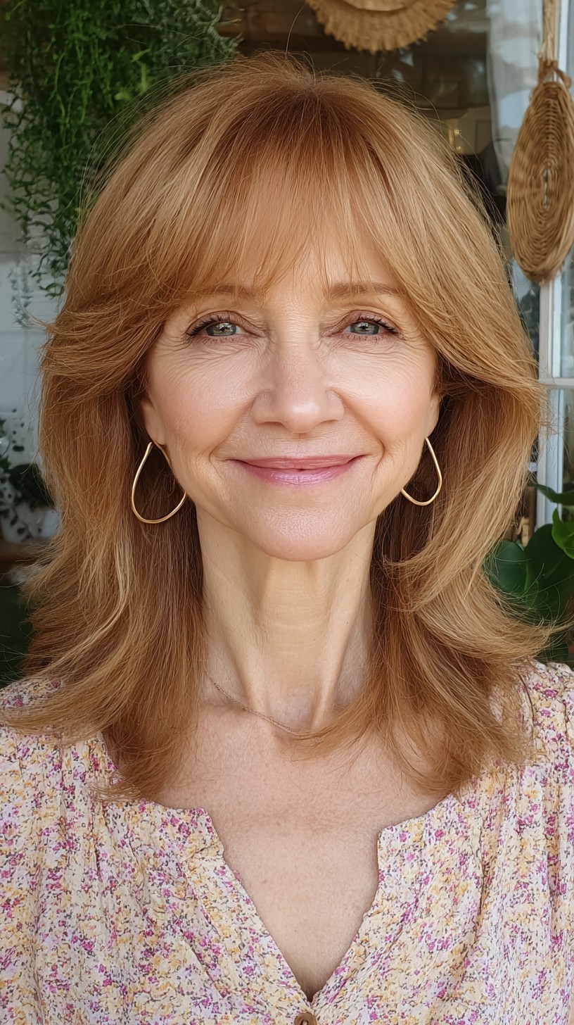 Medium Lob with Face‑Framing Feathered Layers and Wispy Curtain Fringe