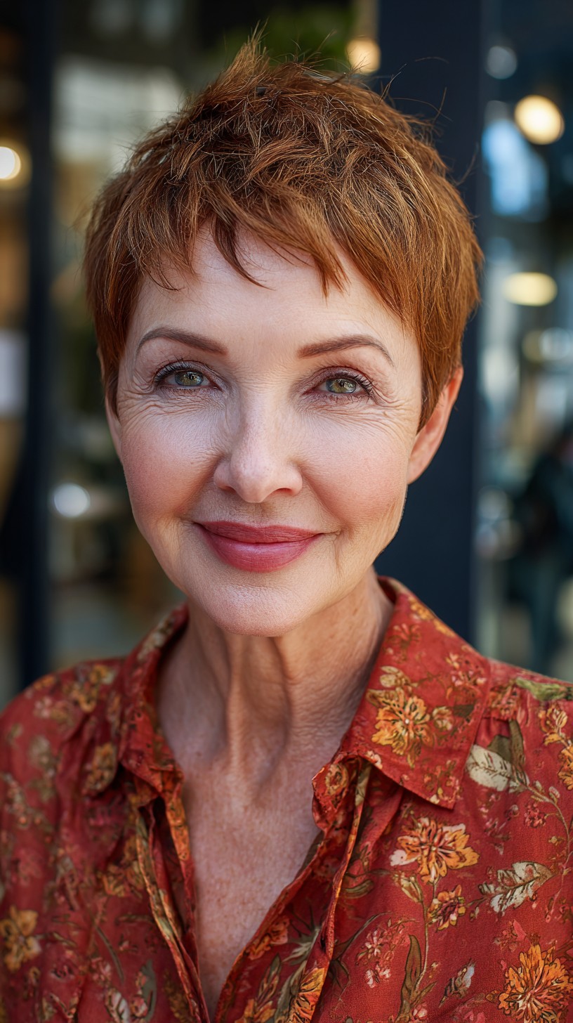 Razor-Textured Copper Pixie with Feathered Fringe