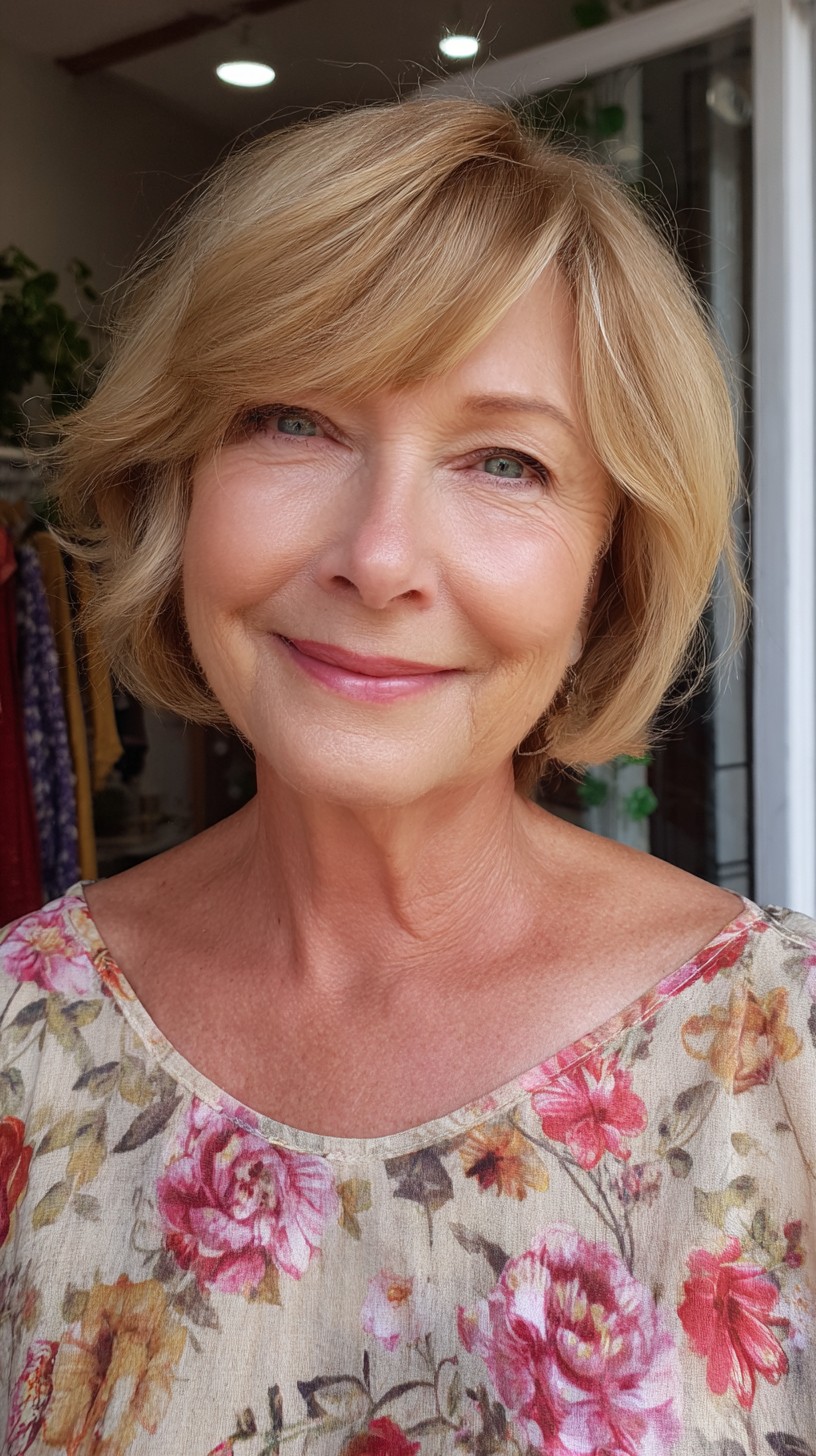 Rounded Layered Bob with Curtain Side Fringe