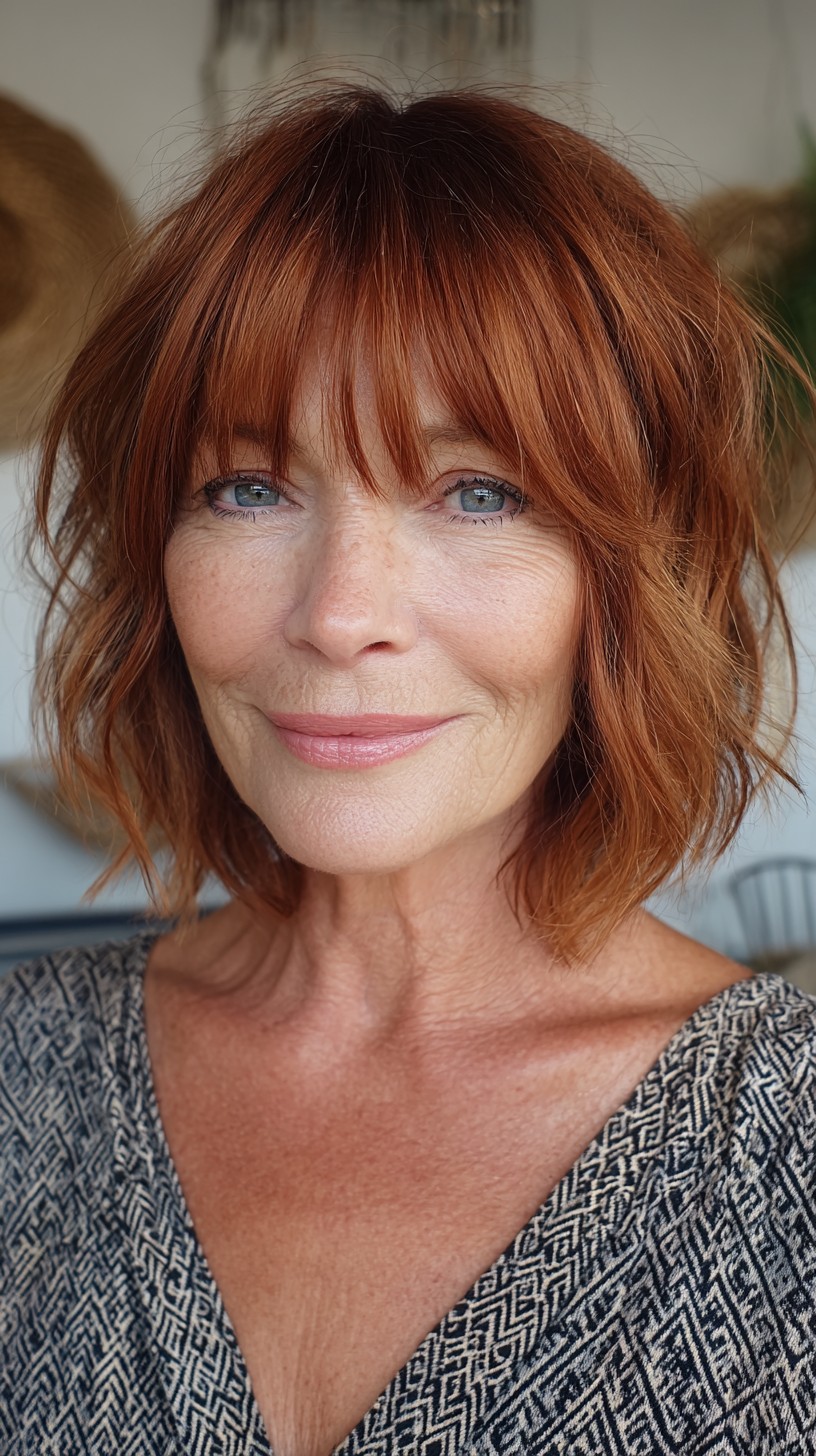 Russet Textured Shag with Wispy Curtain Fringe