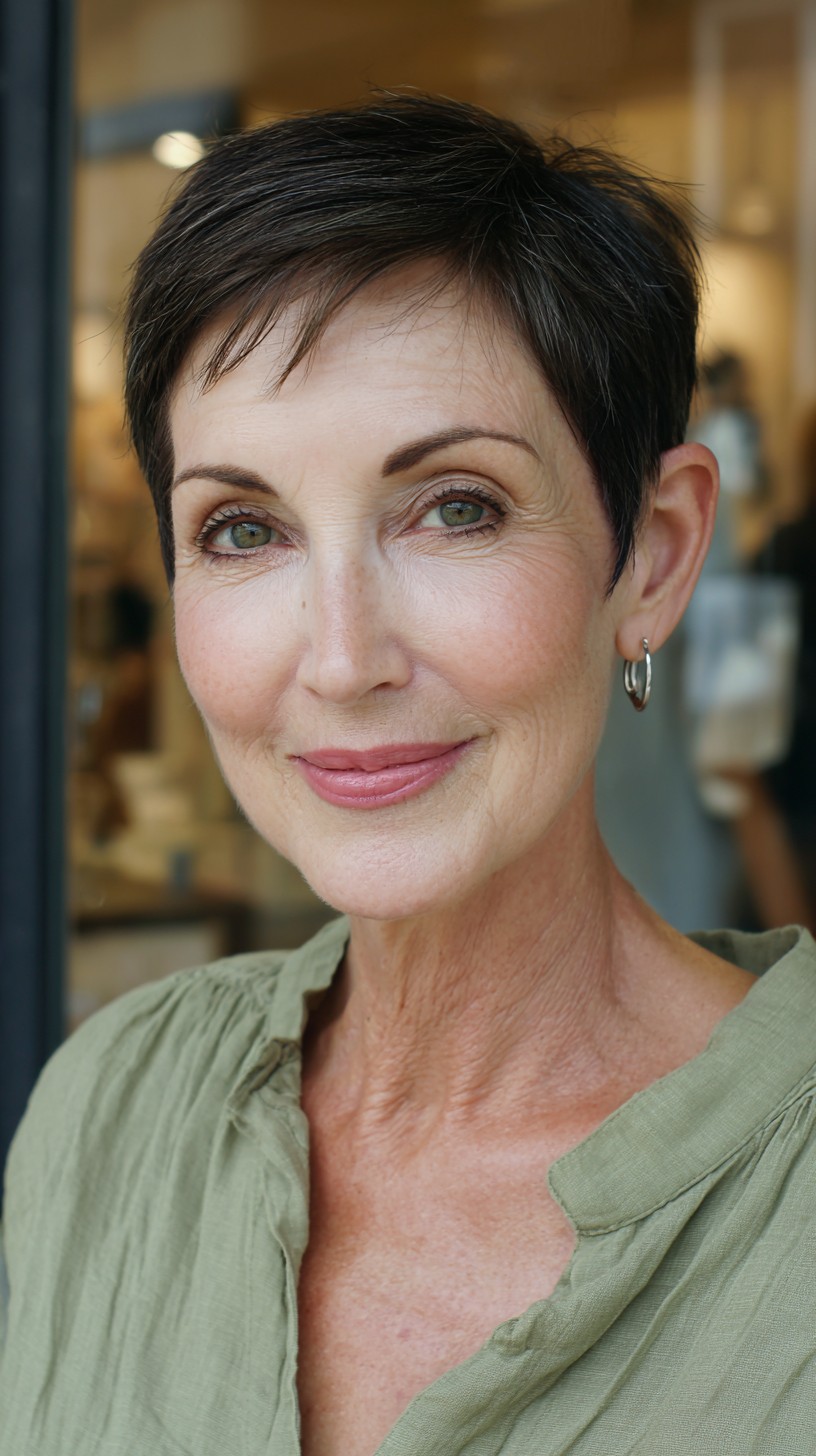 Short Tapered Pixie with Soft Micro-Fringe and Natural Gray Accents