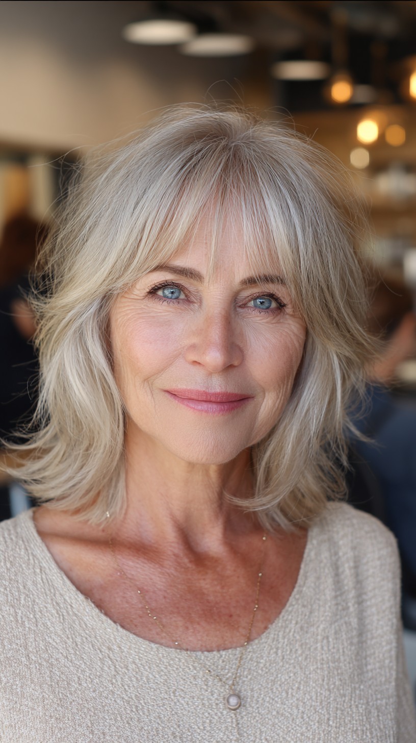 Silver Feathered Lob with Wispy Center-Part Curtain Fringe