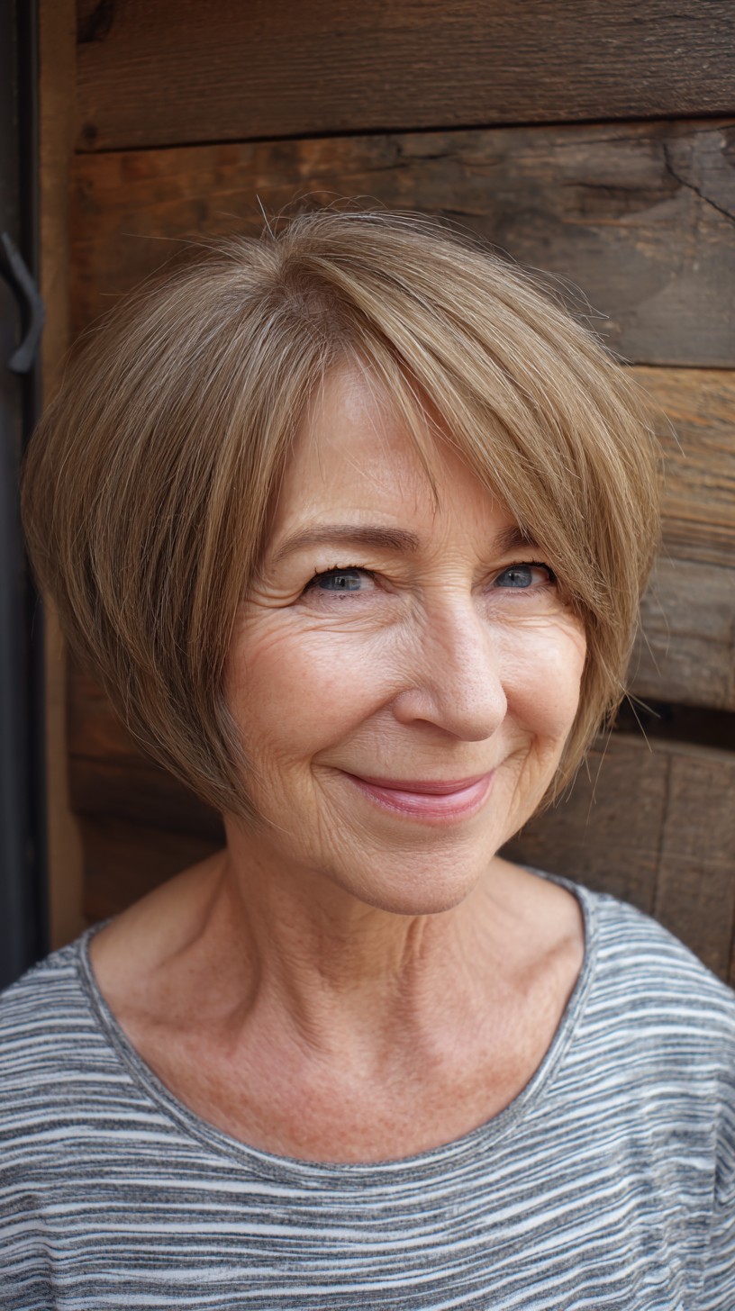 Soft Angled Stacked Bob with Long Side Sweep