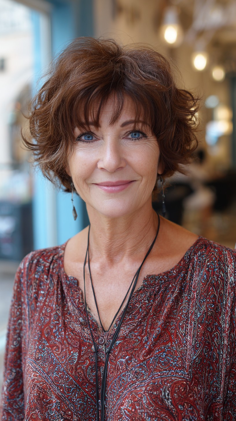 Soft Chestnut Layered Crop with Face-Framing Fringe