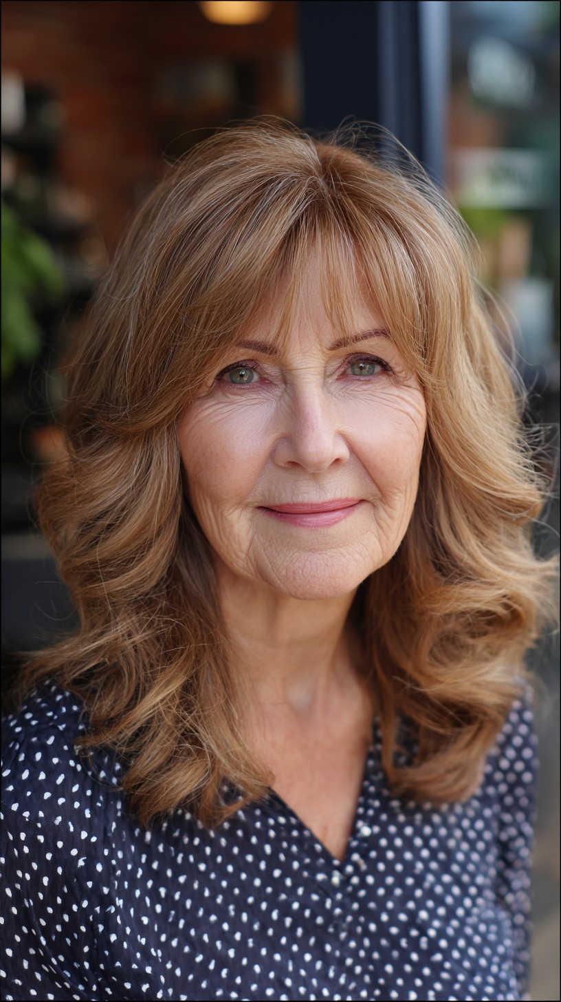 Soft Feathered Lob with Wispy Curtain Fringe and Root Shadow