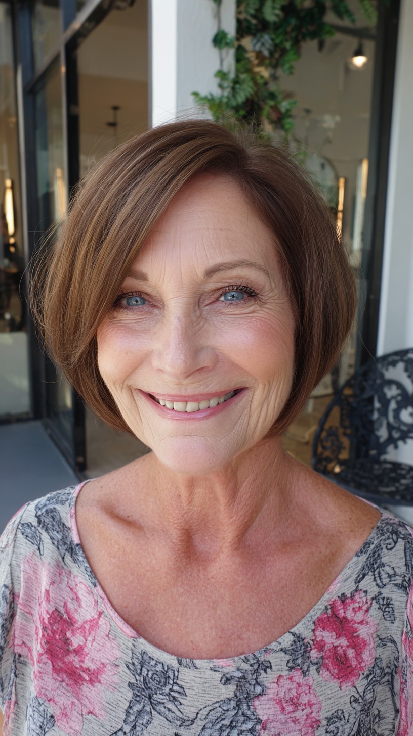 Soft Light-Brown Graduated Chin-Length Bob with Face-Framing Layers