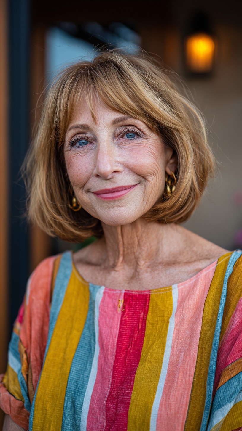 Strawberry-Blonde Chin-Length Bob with Wispy Curtain Fringe