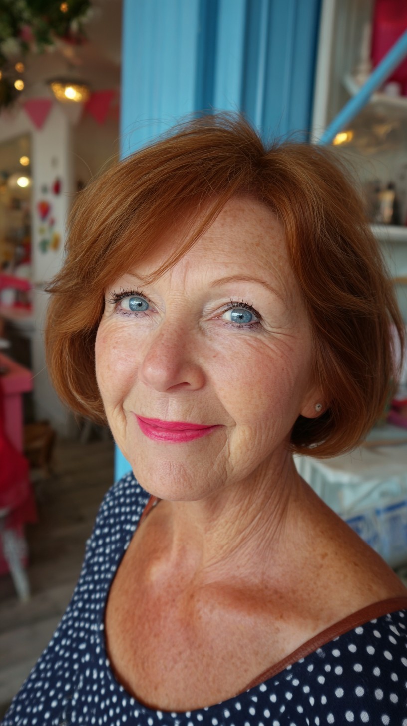 Warm Copper Graduated Bob with Feathered Side Sweep