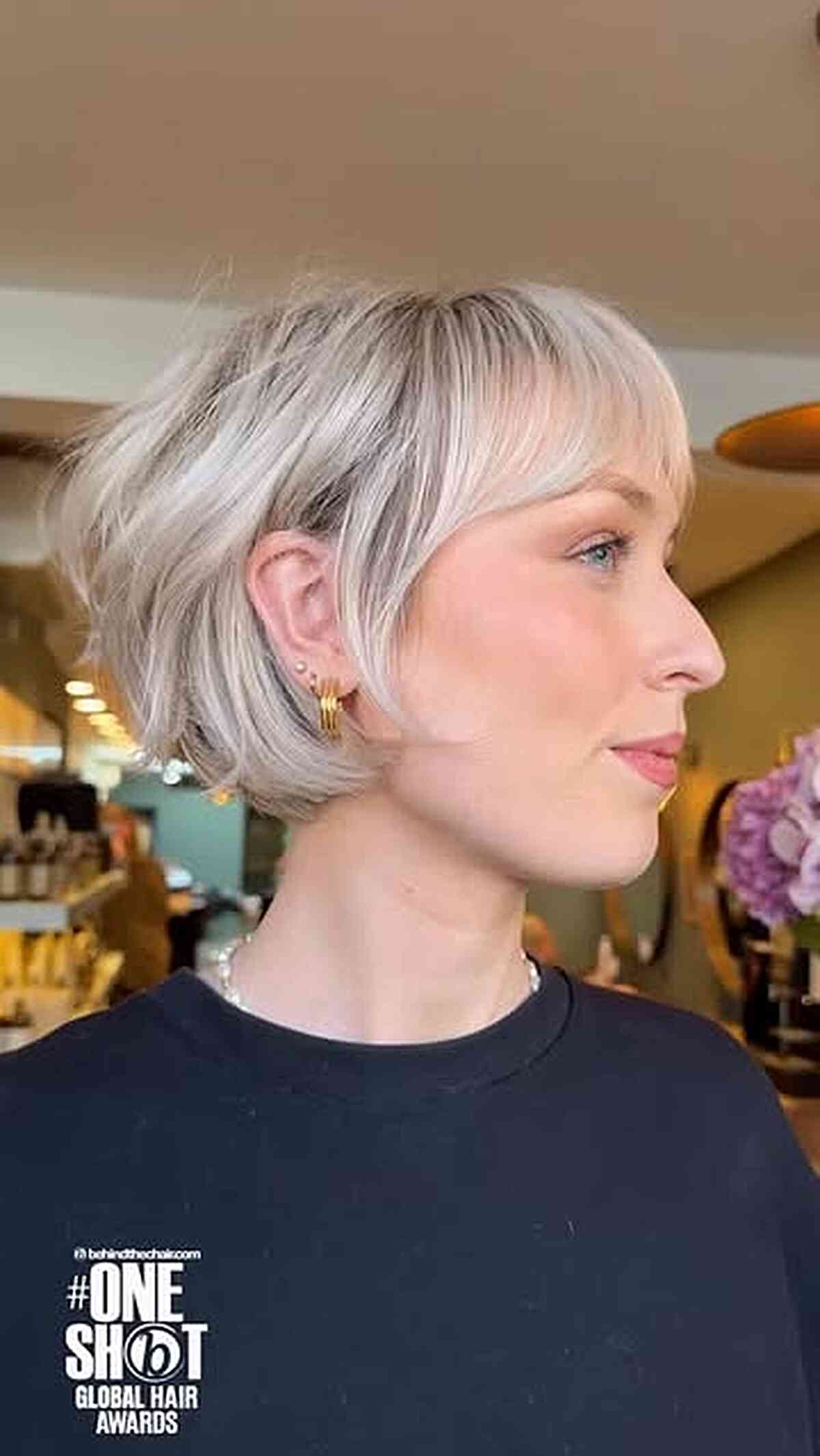 Icy Blonde Bob with Bangs