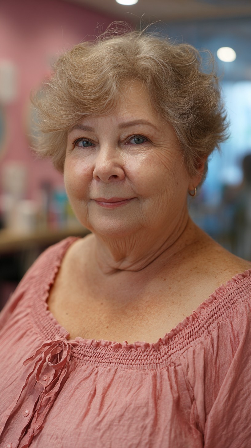 Short Layered Silver Cut with Rounded Crown and Side-Swept Fringe