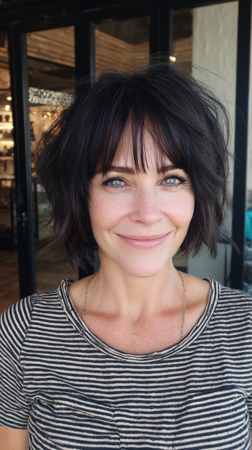 Airy Razored Chin-Length Bob with Wispy Blunt Fringe