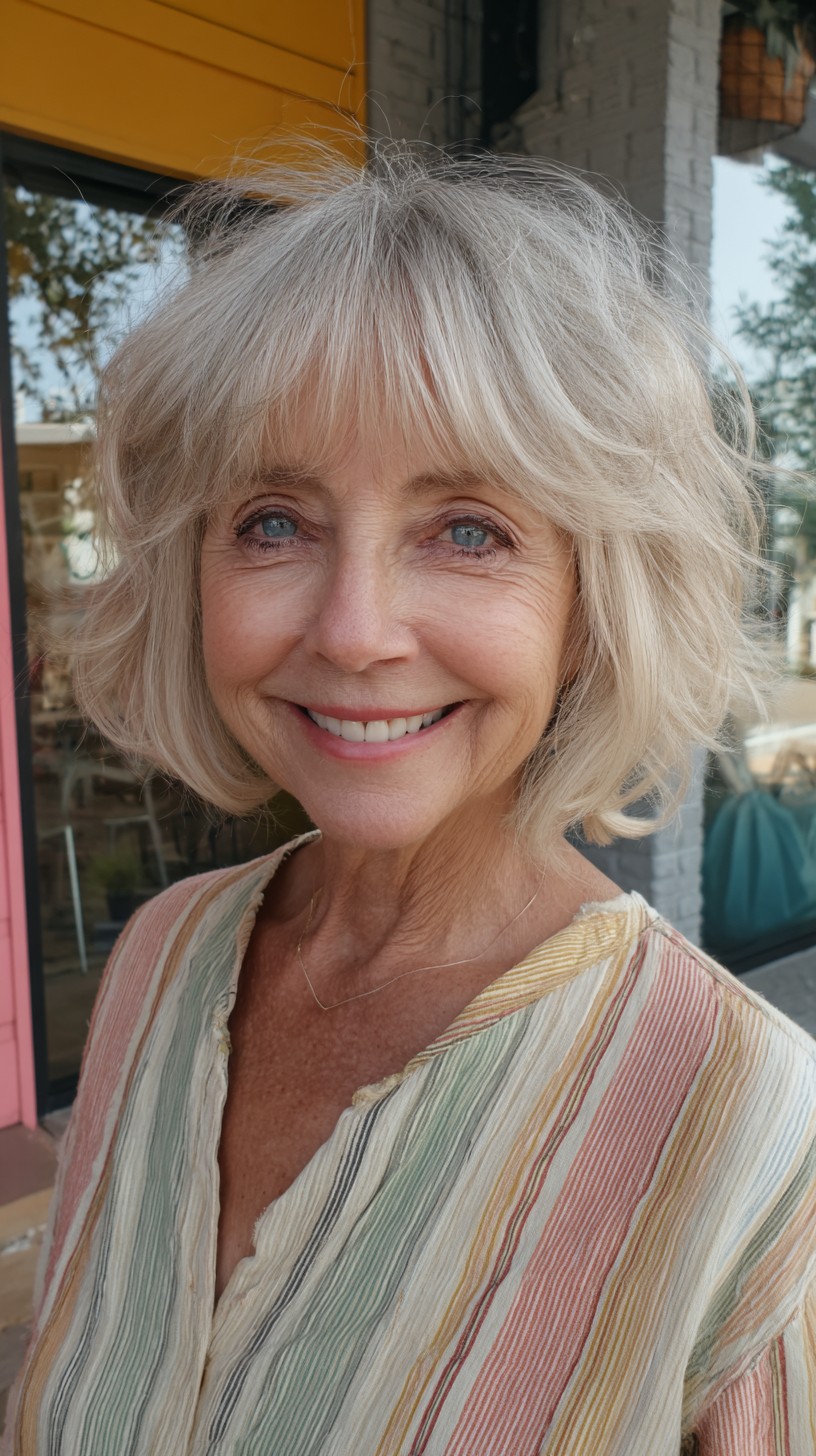 Airy Silver Chin-Skimming Bob with Micro-Textured Fringe