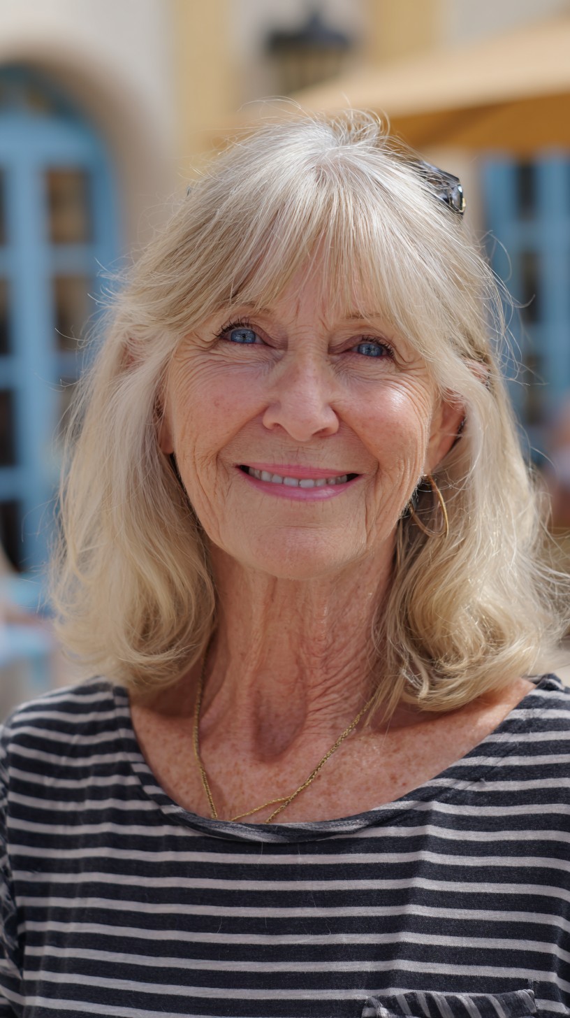 Airy Silver Lob with Center-Parted Curtain Bangs