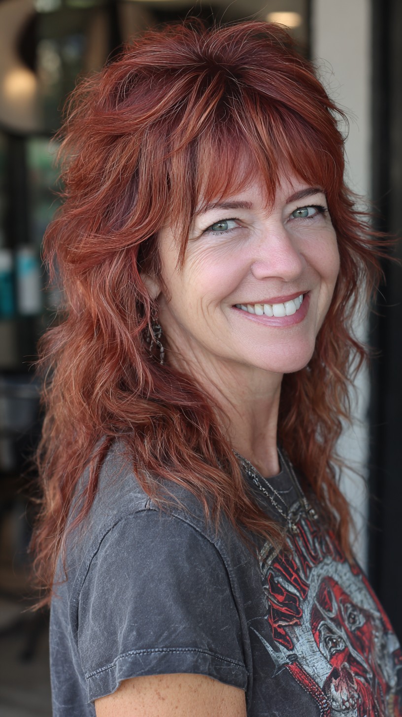 Auburn Layered Shag with Short Choppy Fringe and Natural Root Depth