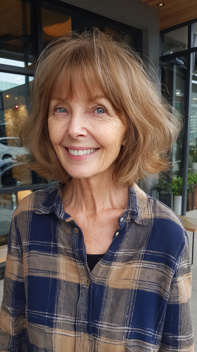 Breezy Chestnut Rounded Bob with Soft Blended Fringe