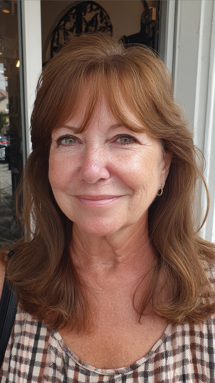 Chestnut Shoulder-Length Cut with Feathered Curtain Fringe and Face-Framing Layers