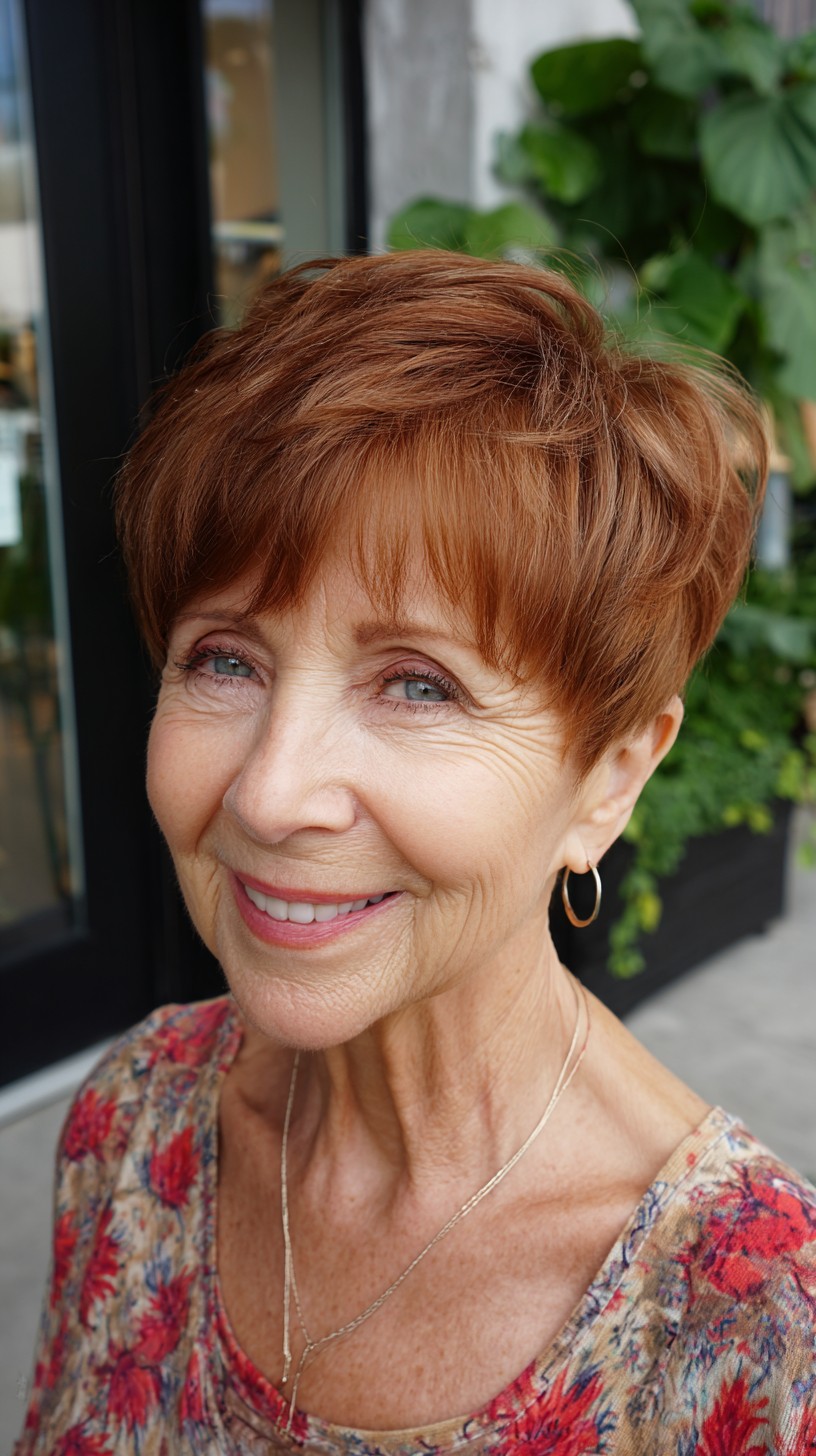 Copper Feathered Pixie with Soft Micro-Bangs