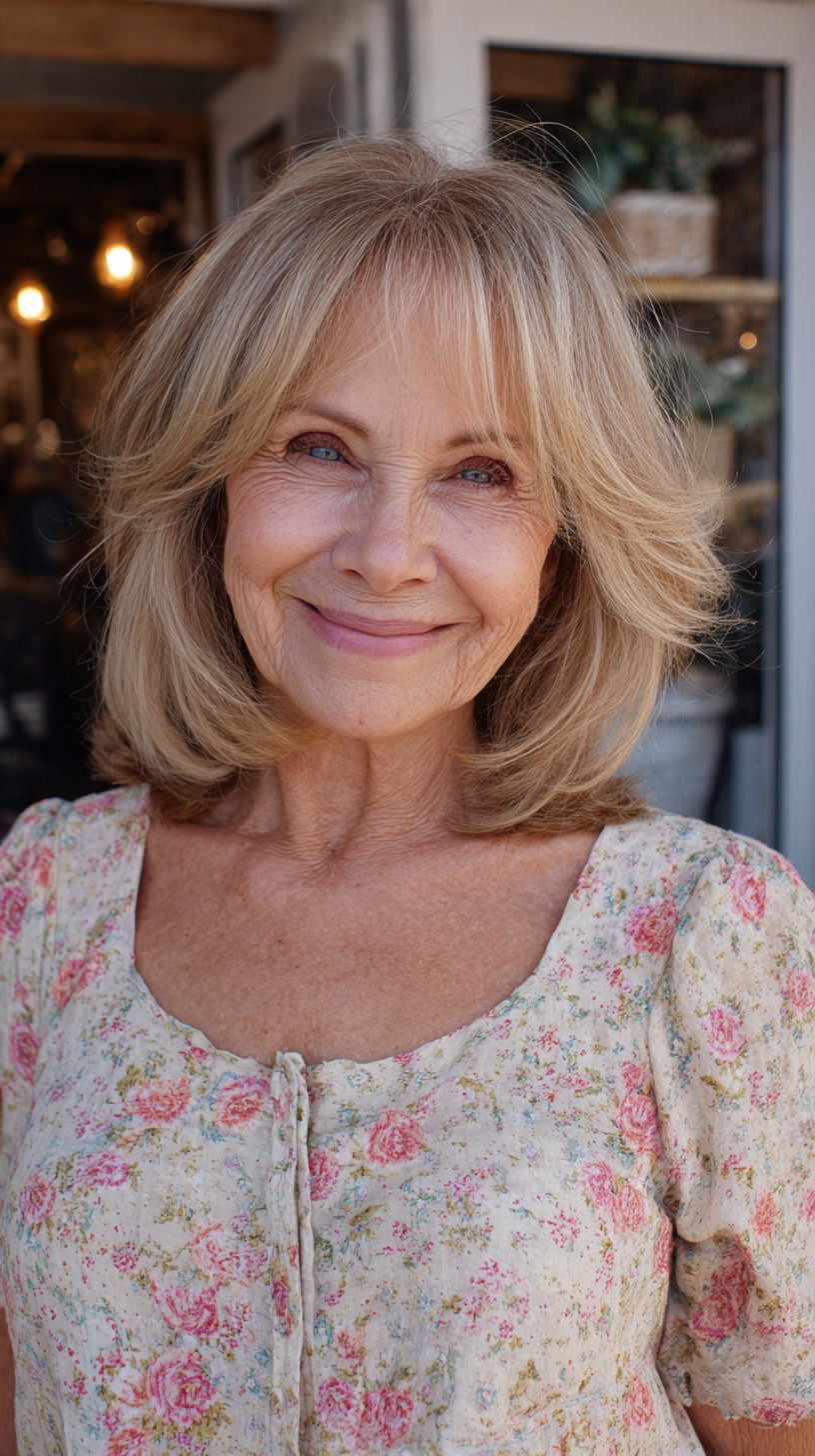 Feathered Blonde Shoulder-Grazing Lob with Airy Curtain Fringe