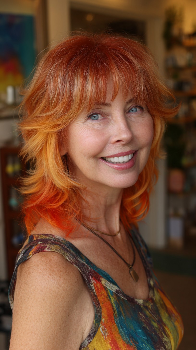 Fiery Layered Shag with Tangerine Peekaboo Underlayer