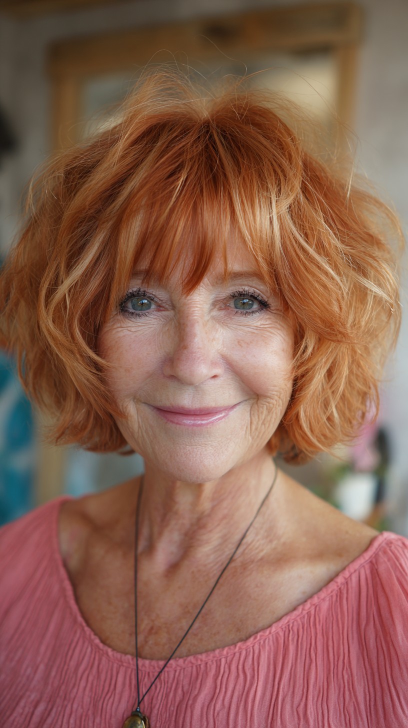 Ginger Feathered Bob with Airy Crown and Curtain Bangs
