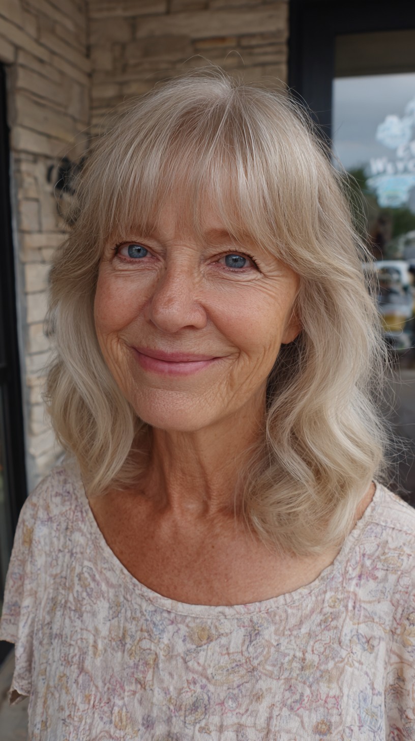 Platinum Shoulder-Length Waves with Wispy Curtain Fringe