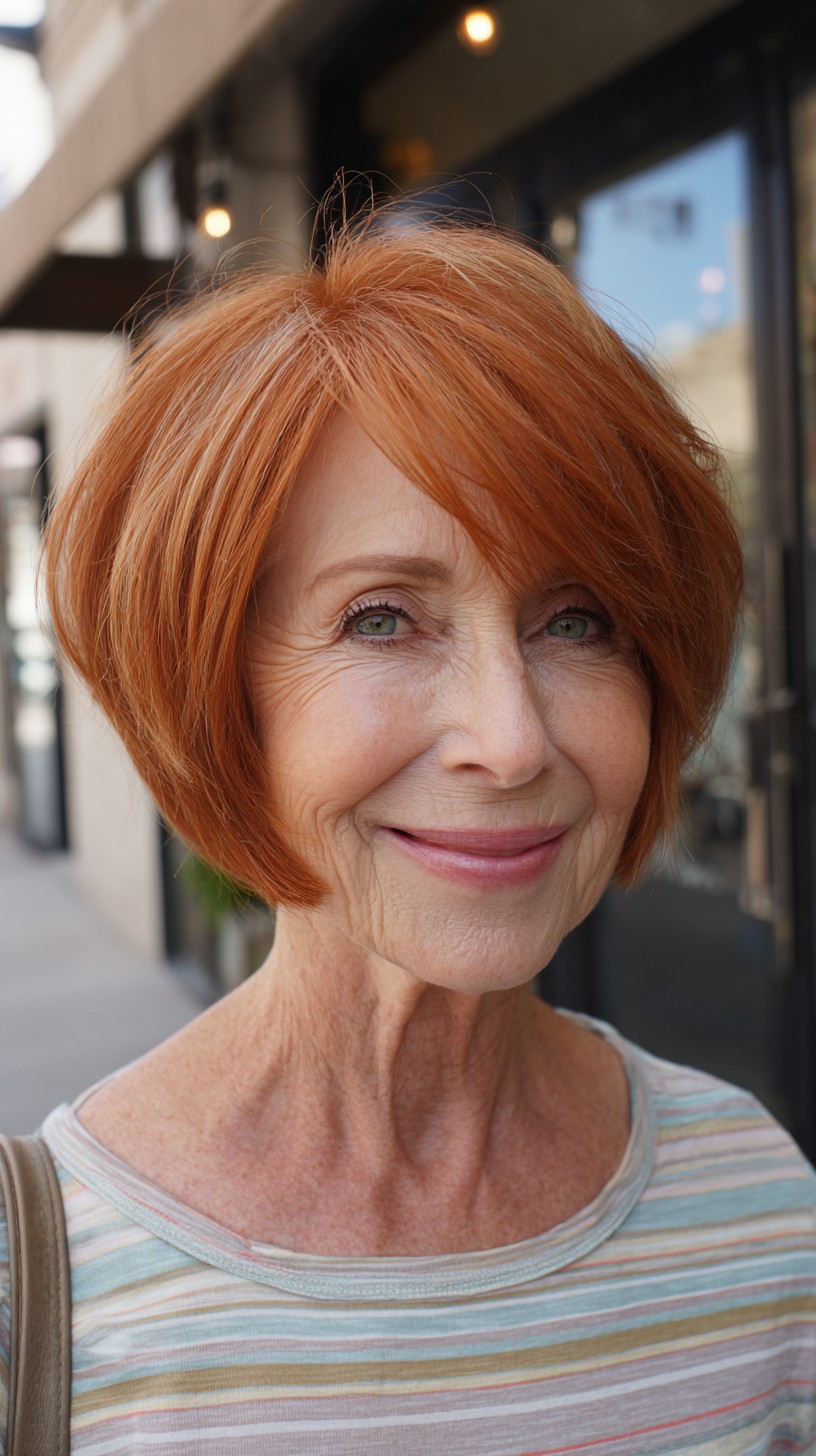 Radiant Copper Layered Bob with Side-Swept Fringe