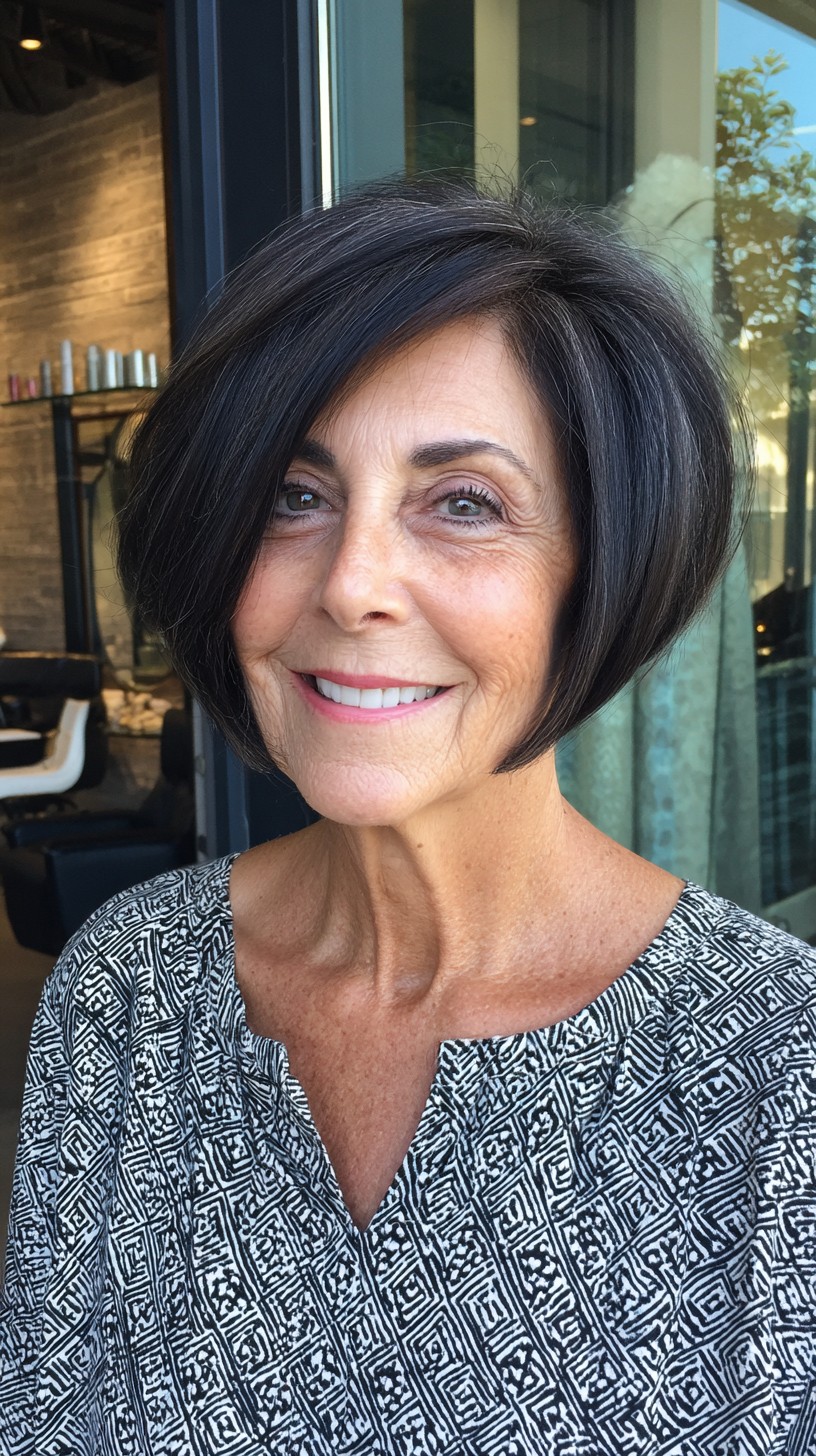Rounded Jaw-Grazing Bob with Deep Side-Swept Fringe