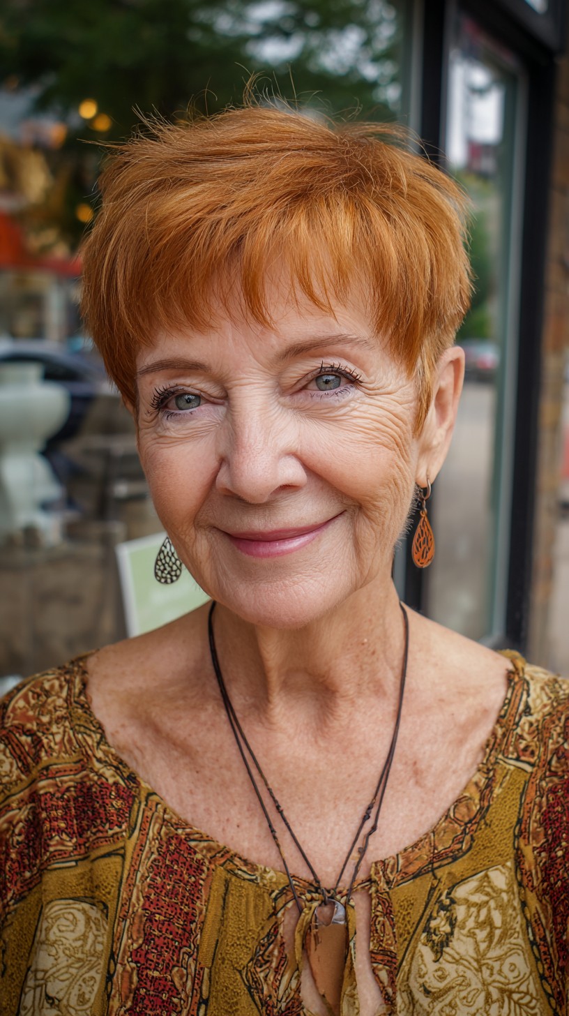 Short Copper Micro-Pixie with Razored Brow-Fringe