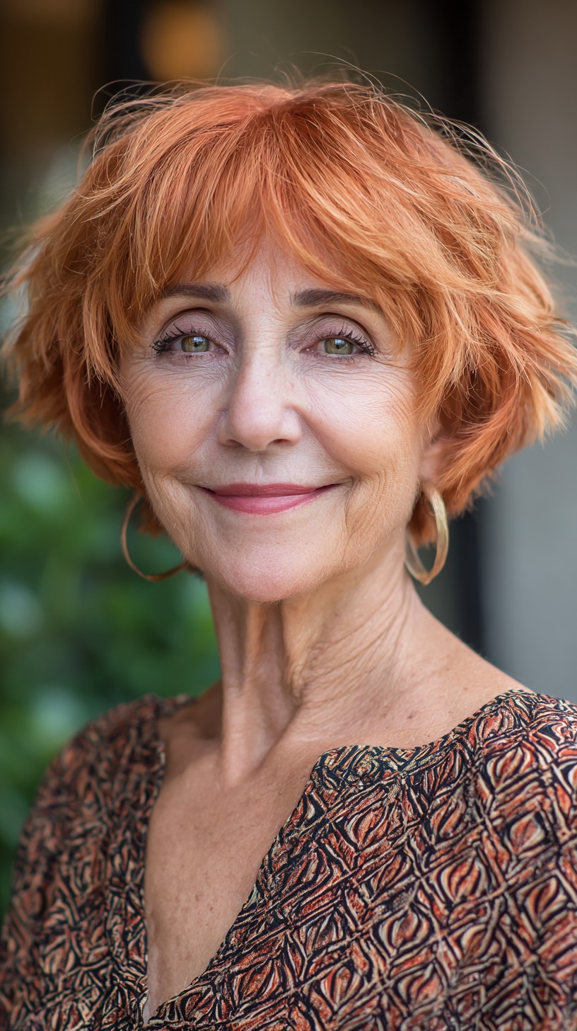 Short Copper Textured Bottleneck Bob with Wispy Micro-Fringe