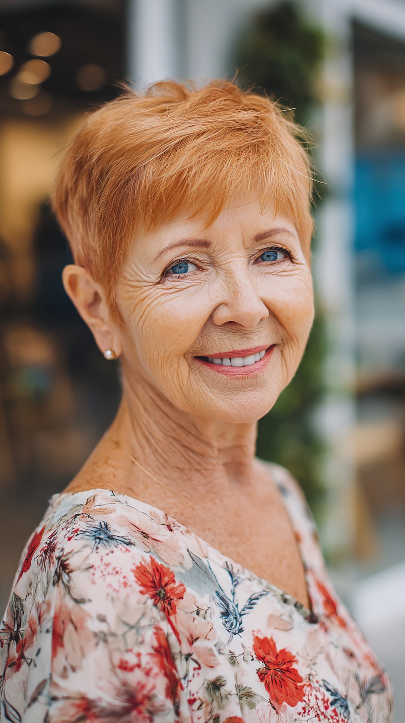 Short Ginger Pixie with Wispy Side-Swept Mini Bangs