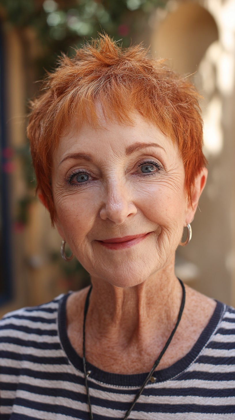 Short Spiky Copper Pixie with Feathered Micro Fringe