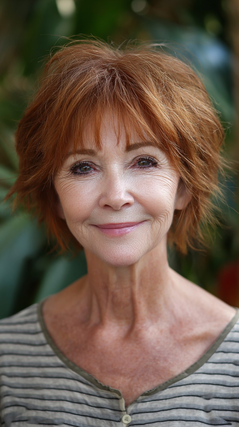Short Tousled Copper Shag with Bottleneck Fringe