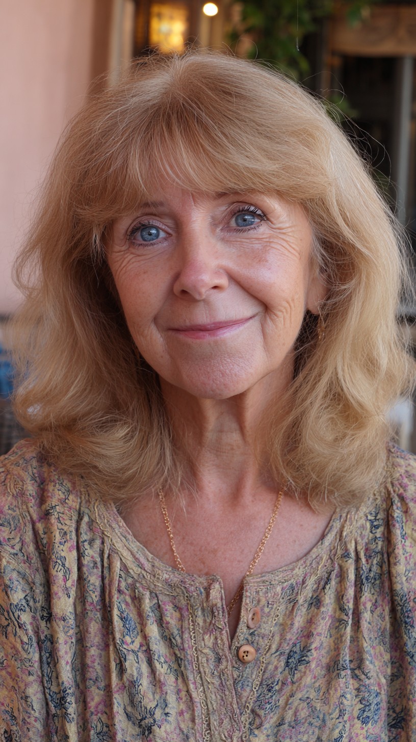 Shoulder-Length Layered Cut with Feathered Curtain Fringe