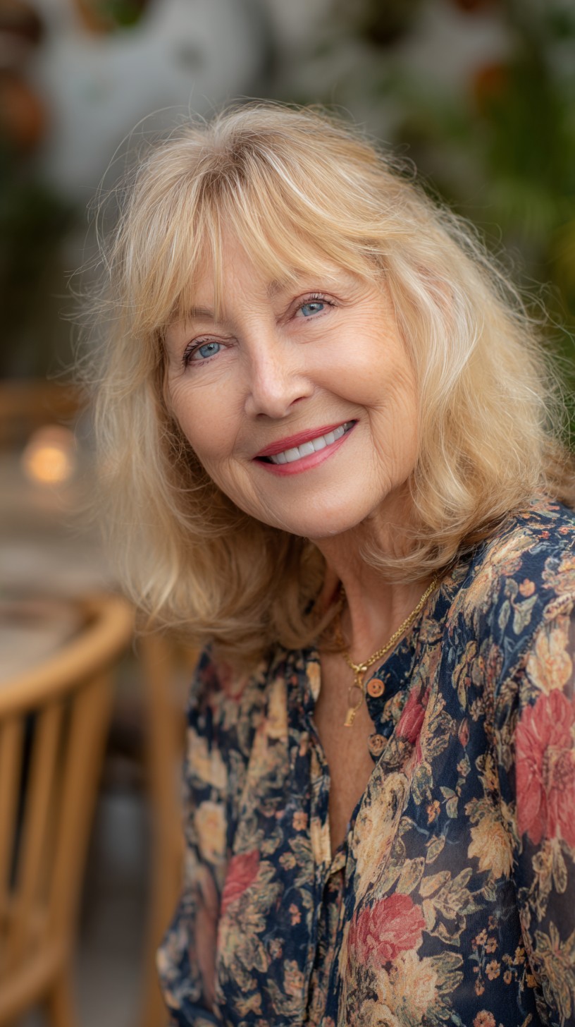 Shoulder-Length Soft Feathered Bottleneck Fringe with Root Shadow