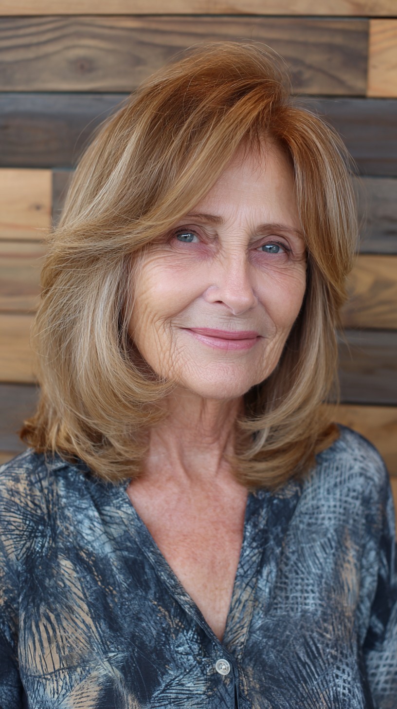 Soft Layered Shoulder-Length Cut with Side-Swept Bottleneck Fringe