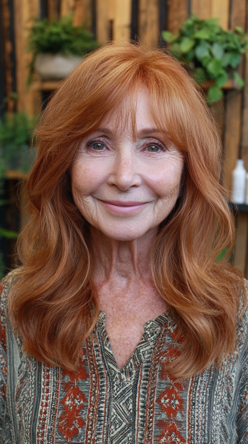 Strawberry-Copper Face-Framing Layers with Wispy Curtain Bangs